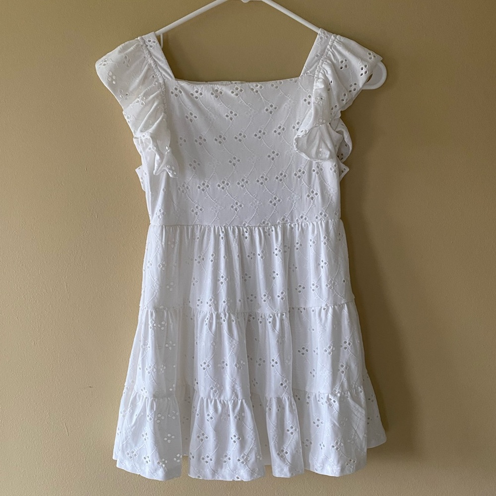 BTWEEN White Eyelet Kids Dress with Ruffle Sleeves - Picture 3 of 6